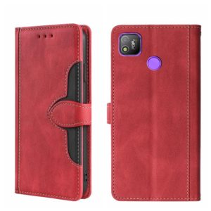 For Tecno Pop 4 Skin Feel Straw Hat Magnetic Buckle Leather Phone Case(Red) (OEM)