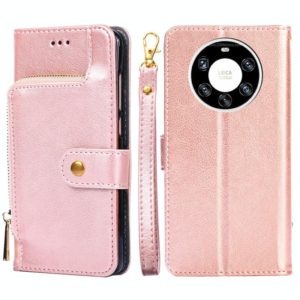 For Huawei Mate 40 Pro+ Zipper Bag PU + TPU Horizontal Flip Leather Case with Holder & Card Slot & Wallet & Lanyard(Rose Gold) (OEM)