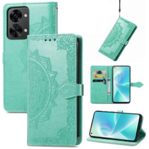 For OnePlus Nord 2T Mandala Flower Embossed Horizontal Flip Leather Phone Case(Green) (OEM)