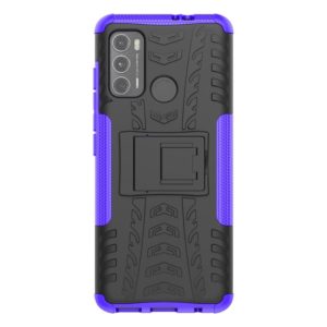 For Motorola Moto G60 Tire Texture Shockproof TPU+PC Protective Case with Holder(Purple) (OEM)