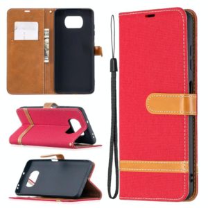 For Xiaomi Mi Poco X3 Color Matching Denim Texture Leather Case with Holder & Card Slots & Wallet & Lanyard(Red) (OEM)
