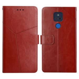 For Motorola Moto G Play 2021 Y Stitching Horizontal Flip Leather Phone Case with Holder & Card Slots & Wallet & Photo Frame(Brown) (OEM)