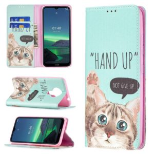 For Nokia 1.4 Colored Drawing Pattern Invisible Magnetic Horizontal Flip PU Leather Case with Holder & Card Slots & Wallet(Cat) (OEM)