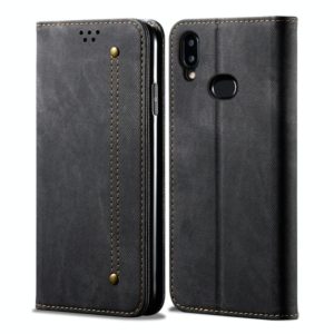 For Galaxy A10s Denim Texture Casual Style Horizontal Flip Leather Case with Holder & Card Slots & Wallet(Black) (OEM)