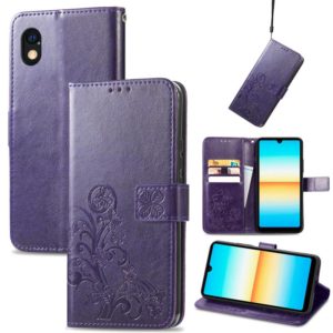 For Sony Xperia Ace III Four-leaf Clasp Embossed Buckle Leather Phone Case(Purple) (OEM)