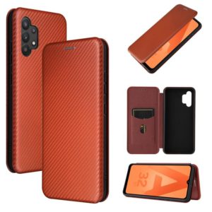 For Samsung Galaxy A32 4G Carbon Fiber Texture Horizontal Flip TPU + PC + PU Leather Case with Card Slot(Brown) (OEM)