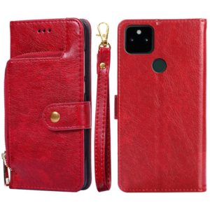 For Google Pixel 5a 5G Zipper Bag Horizontal Flip Leather Phone Case with Holder & Card Slots & Lanyard(Red) (OEM)