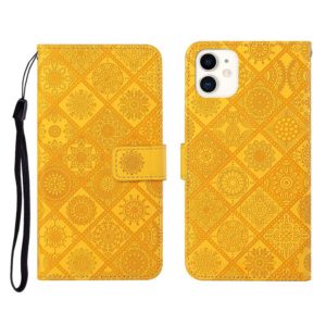 For iPhone 12 Ethnic Style Embossed Pattern Horizontal Flip Leather Case with Holder & Card Slots & Wallet & Lanyard(Yellow) (OEM)