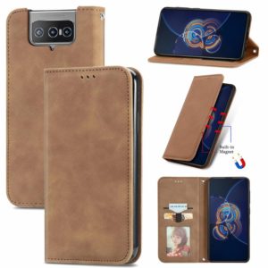 For Asus Zenfone 8 Flip Retro Skin Feel Business Magnetic Horizontal Flip Leather Case with Holder & Card Slots & Wallet & Photo Frame(Brwon) (OEM)