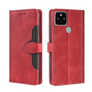 For Google Pixel 5 Skin Feel Straw Hat Magnetic Buckle Horizontal Flip Leather Case with Holder & Card Slots & Wallet(Red) (OEM)
