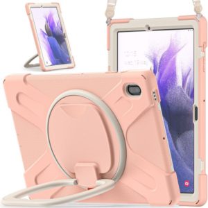 For Samsung Galaxy Tab S7 FE T730 Silicone + PC Protective Case with Holder & Shoulder Strap(Rose Gold) (OEM)