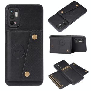 For Xiaomi Redmi Note 10 5G Double Buckle PU + TPU Shockproof Magnetic Protective Case with Card Slot & Holder(Black) (OEM)