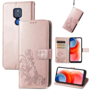 For Motorola G Play Four-leaf Clasp Embossed Buckle Mobile Phone Protection Leather Case with Lanyard & Card Slot & Wallet & Bracket Function(Rose Gold) (OEM)