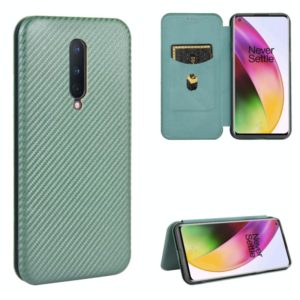 For OnePlus 8 Carbon Fiber Texture Horizontal Flip TPU + PC + PU Leather Case with Card Slot(Green) (OEM)
