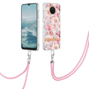 For Nokia G20/G10 Flowers Series TPU Phone Case with Lanyard(Pink Gardenia) (OEM)