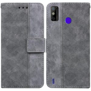 For Tecno Spark Go 2020 / Spark 6 Go Geometric Embossed Leather Phone Case(Grey) (OEM)