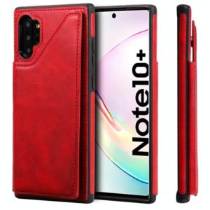For Galaxy Note 10+ Shockproof Calf Texture Protective Case with Holder & Card Slots & Frame(Red) (OEM)