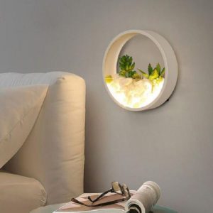 Living Room Background Wall Bedroom Bedside Round Succulent Garden Decorative Wall Lamp, Size:20 x 5 cm(White) (OEM)