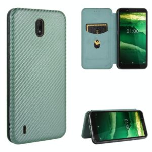 For Nokia C2 Carbon Fiber Texture Horizontal Flip TPU + PC + PU Leather Case with Card Slot(Green) (OEM)