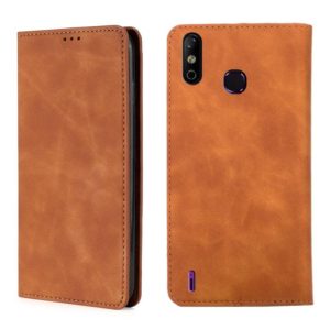 For Infinix Smart 4 X653 Skin Feel Magnetic Horizontal Flip Leather Case with Holder & Card Slots(Light Brown) (OEM)