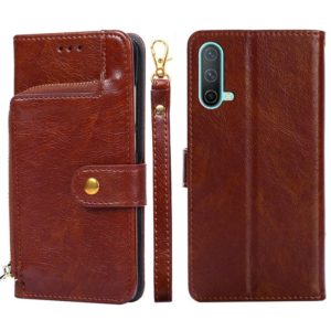 Zipper Bag PU + TPU Horizontal Flip Leather Case with Holder & Card Slot & Wallet & Lanyard For OnePlus Nord CE 5G(Brown) (OEM)