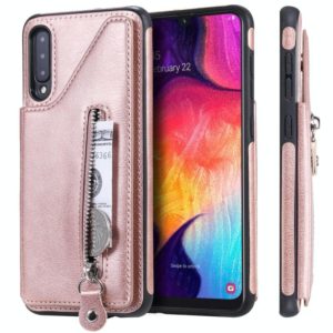 For Galaxy A50 Solid Color Double Buckle Zipper Shockproof Protective Case(Rose Gold) (OEM)