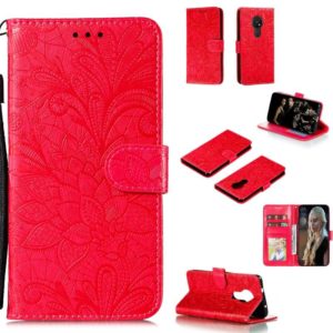 For Nokia 7.2 Lace Flower Horizontal Flip Leather Case with Holder & Card Slots & Wallet & Photo Frame(Red) (OEM)