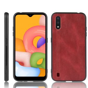 For Galaxy A01 Shockproof Sewing Cow Pattern Skin PC + PU + TPU Case(Red) (OEM)