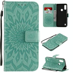 For Motorola Moto E6s (2020) Pressed Printing Sunflower Pattern Horizontal Flip PU Leather Case Holder & Card Slots & Wallet & Lanyard(Green) (OEM)