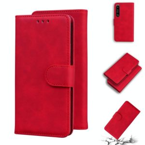 For Sony Xperia 1 III Skin Feel Pure Color Flip Leather Phone Case(Red) (OEM)