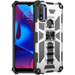 For Motorola G Pure Armor Shockproof TPU + PC Magnetic Phone Case with Holder(Silver) (OEM)