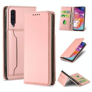 For Samsung Galaxy A70 Strong Magnetism Liquid Feel Horizontal Flip Leather Case with Holder & Card Slots & Wallet(Rose Gold) (OEM)