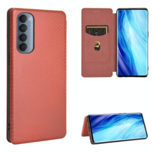 For OPPO Reno4 Pro 4G Carbon Fiber Texture Horizontal Flip TPU + PC + PU Leather Case with Card Slot(Brown) (OEM)
