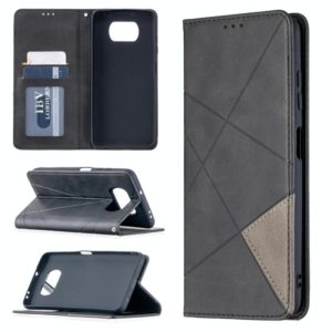For Xiaomi Mi Poco X3 Rhombus Texture Horizontal Flip Magnetic Leather Case with Holder & Card Slots(Black) (OEM)