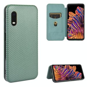 For Samsung Galaxy XCover Pro Carbon Fiber Texture Horizontal Flip TPU + PC + PU Leather Case with Rope & Card Slot(Green) (OEM)