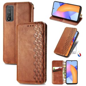 For Huawei Honor 10 X Lite Cubic Grid Pressed Horizontal Flip Magnetic PU Leather Case with Holder & Card Slots & Wallet(Brown) (OEM)