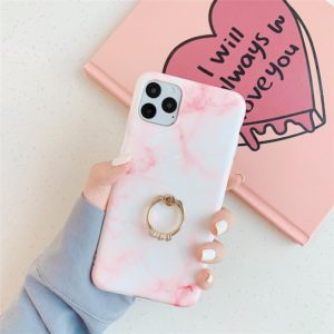 For iPhone 11 Pro TPU Smooth Marble with Ring Metal Rhinestone Bracket Mobile Phone Protective Case(Snowflake Powder Q2) (OEM)