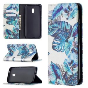 For Nokia C1 Plus Colored Drawing Pattern Invisible Magnetic Horizontal Flip PU Leather Case with Holder & Card Slots & Wallet(Blue Leaves) (OEM)