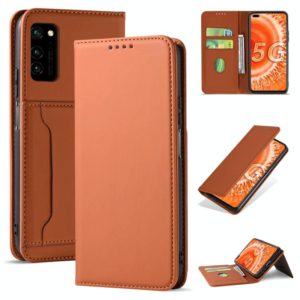 For Huawei Honor V30 Strong Magnetism Liquid Feel Horizontal Flip Leather Case with Holder & Card Slots & Wallet(Brown) (OEM)