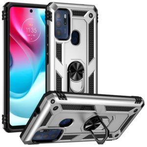 For Motorola Moto G60s Shockproof TPU + PC Phone Case with 360 Degree Rotating Holder(Silver) (OEM)
