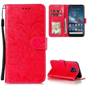 For Nokia 8.3 5G Lace Flower Embossing Pattern Horizontal Flip Leather Case with Holder & Card Slots & Wallet & Photo Frame(Red) (OEM)