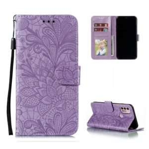 For Motorola Moto G30 Lace Flower Embossing Pattern Horizontal Flip Leather Case with Holder & Card Slots & Wallet & Photo Frame(Purple) (OEM)