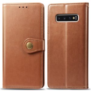 Retro Solid Color Leather Buckle Mobile Phone Protection Leather Case with Photo Frame & Card Slot & Wallet & Bracket Function for Galaxy S10(Brown) (OEM)