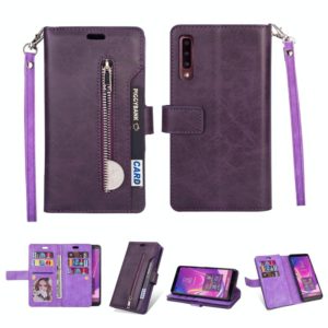 For Samsung Galaxy A7 (2018) Multifunctional Zipper Horizontal Flip Leather Case with Holder & Wallet & 9 Card Slots & Lanyard(Purple) (OEM)