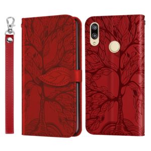 For Huawei Y7 Prime (2019) Life of Tree Embossing Pattern Horizontal Flip Leather Case with Holder & Card Slot & Wallet & Photo Frame & Lanyard(Red) (OEM)