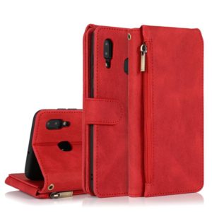 For Samsung Galaxy A20 / A30 Skin-feel Crazy Horse Texture Zipper Wallet Bag Horizontal Flip Leather Case with Holder & Card Slots & Wallet & Lanyard(Red) (OEM)