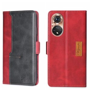 For Honor 50 Contrast Color Side Buckle Leather Phone Case(Red + Black) (OEM)