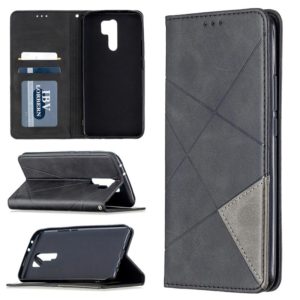 For Xiaomi Redmi 9 Rhombus Texture Horizontal Flip Magnetic Leather Case with Holder & Card Slots & Wallet(Black) (OEM)