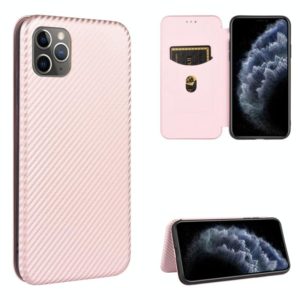 For iPhone 11 Pro Carbon Fiber Texture Horizontal Flip TPU + PC + PU Leather Case with Card Slot(Pink) (OEM)