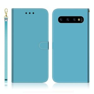 For Galaxy S10 Imitated Mirror Surface Horizontal Flip Leather Case with Holder & Card Slots & Wallet & Lanyard(Blue) (OEM)